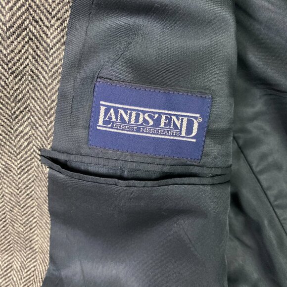 Lands End Herringbone Tweed Blazer Mens 40R Fits Short Gray Lambs Wool - Picture 7 of 15